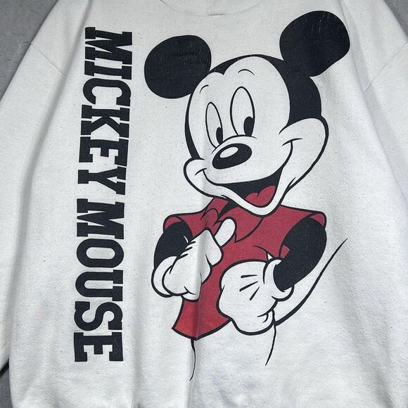 80s Vintage DISNEY Mickey Mouse Sweatshirt Large White Jumper Character Fashions - Picture 3 of 13